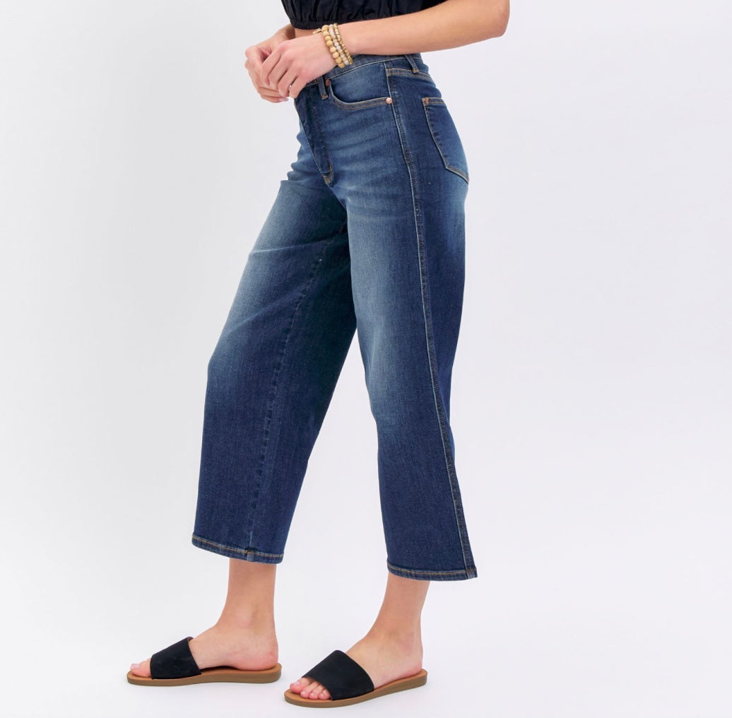 Judy Blue Mid Rise Tummy Control Crop Wide Leg Jeans