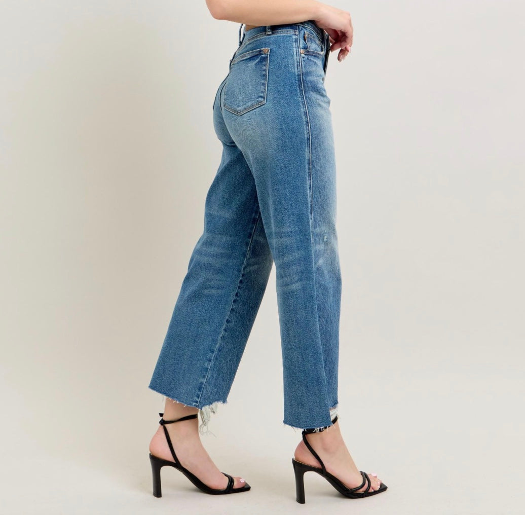 Judy Blue High Waist Rigid Magic Destroy Hem Crop Jeans
