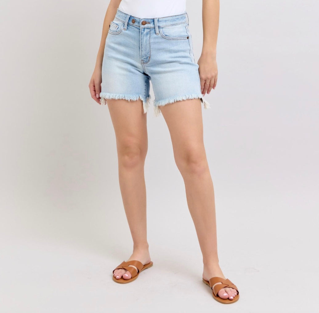 Judy Blue Long Cut Off Double Button Dad Shorts
