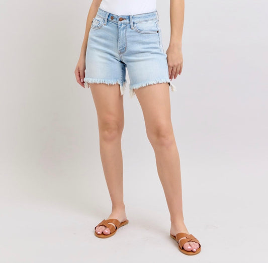 Judy Blue Long Cut Off Double Button Dad Shorts