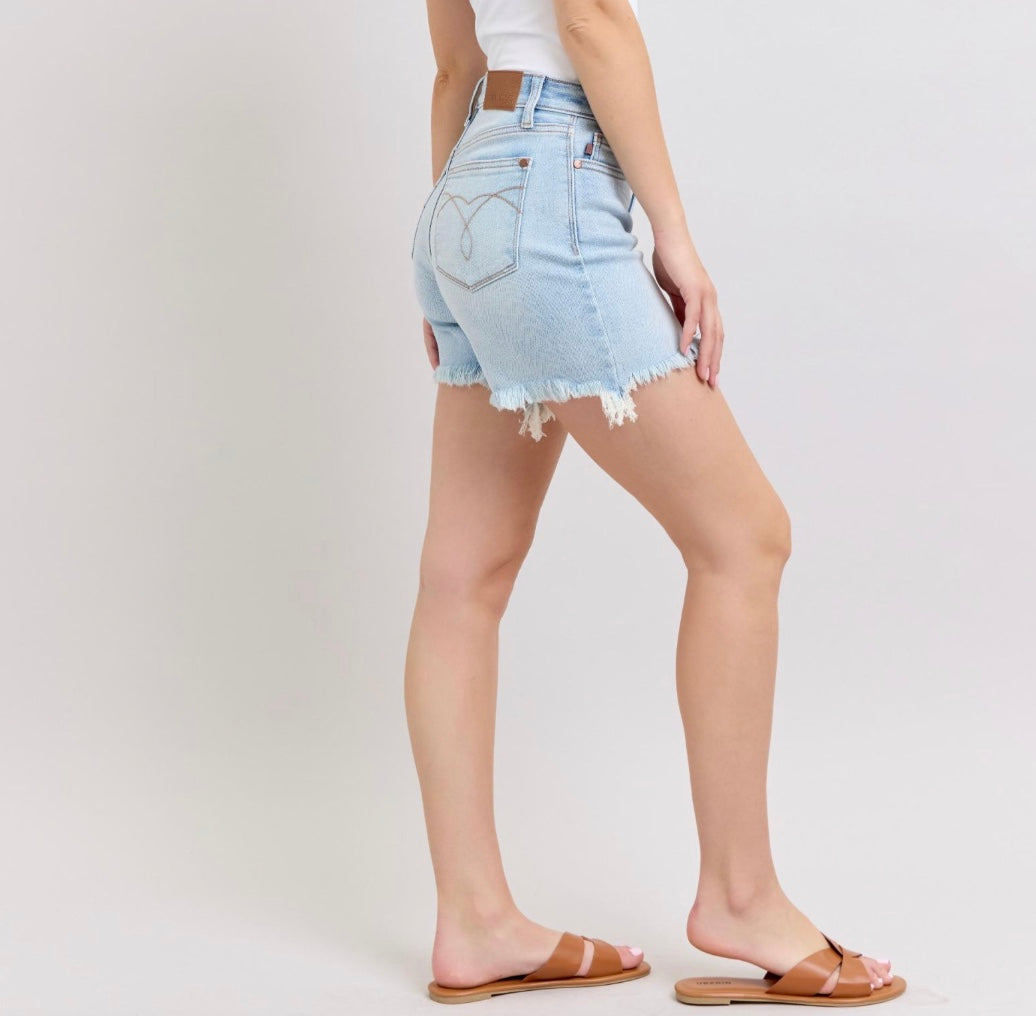 Judy Blue Long Cut Off Double Button Dad Shorts
