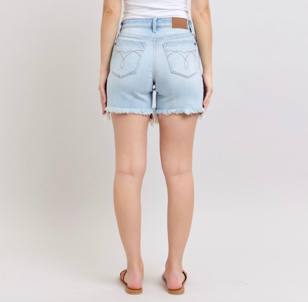 Judy Blue Long Cut Off Double Button Dad Shorts
