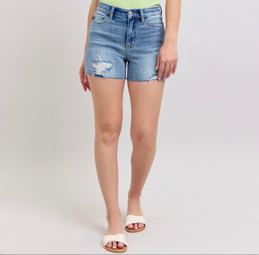 Judy Blue High Waist Stitch Over Destroy Detail Shorts