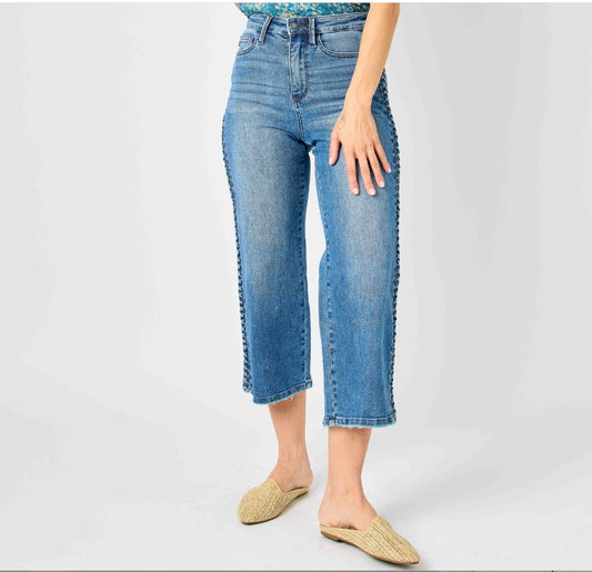 Judy Blue High Waist Side Seam Braid Detail Cropped Jeans