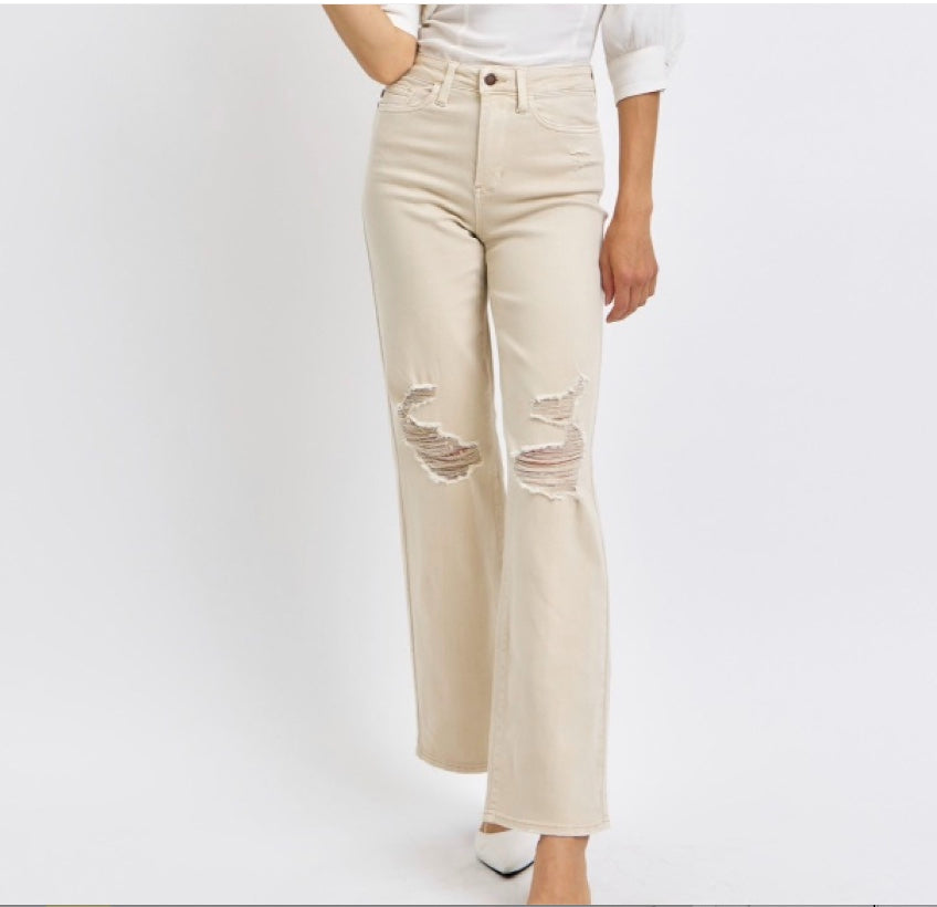 Judy Blue High Waist Garment Dyed Destroyed 90's Straight Jeans