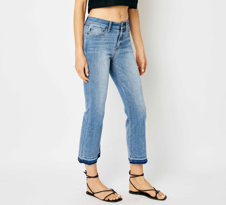 Judy Blue Mid Rise Release Hem Cropped Bootcut Jeans