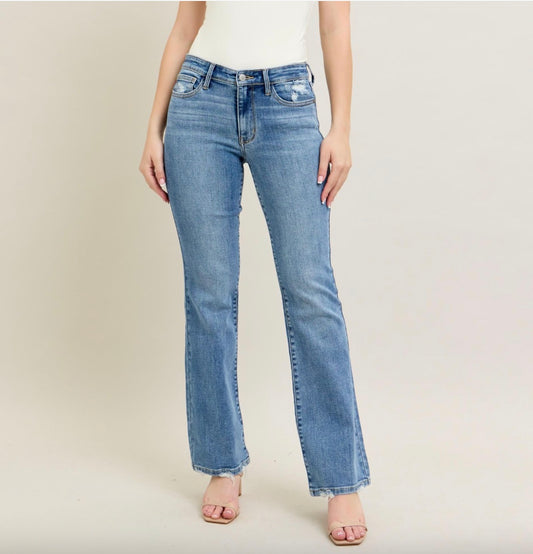 Judy Blue Mid Vintage Wash Destroyed Hem Rise Bootcut Jeans