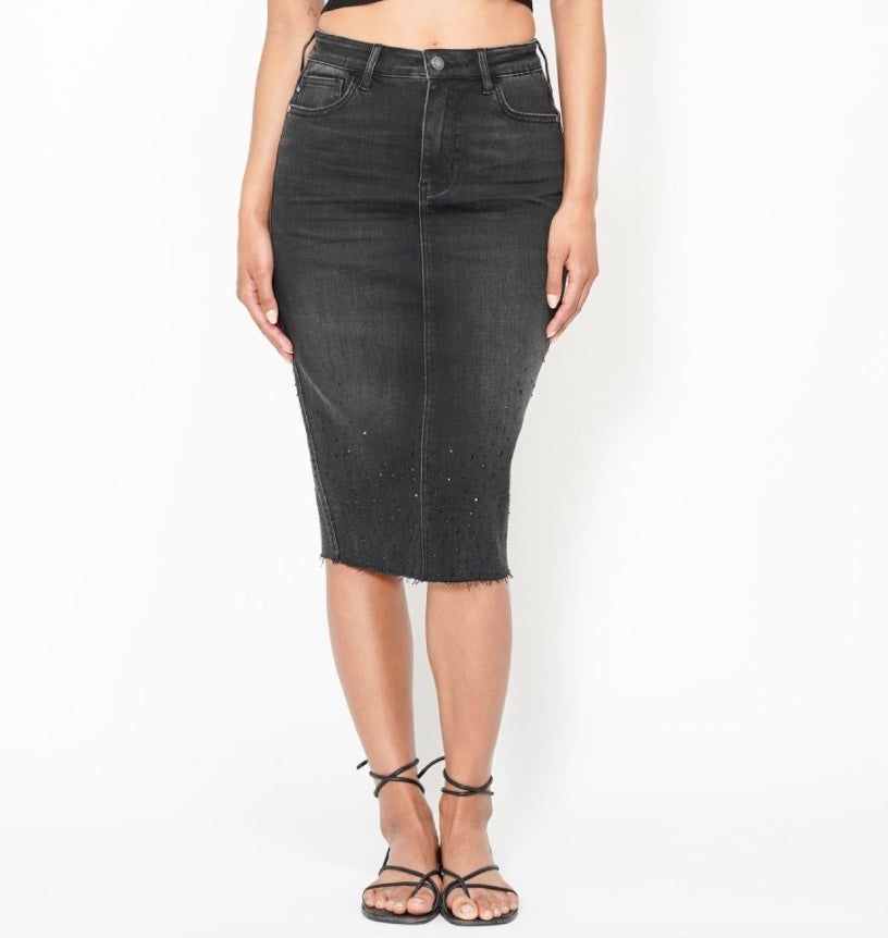 Judy Blue High Waist Rhinestone Embellished Mid Length Skirt