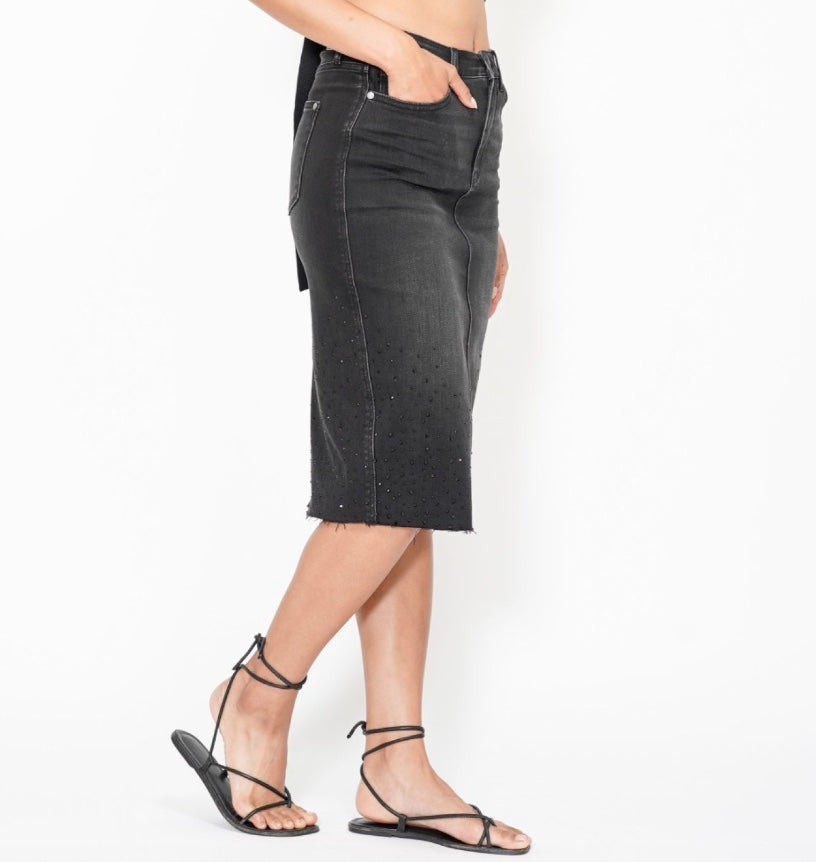 Judy Blue High Waist Rhinestone Embellished Mid Length Skirt