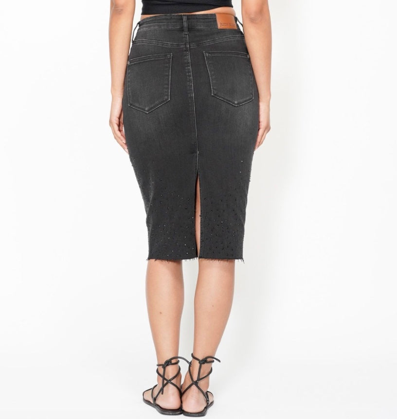 Judy Blue High Waist Rhinestone Embellished Mid Length Skirt