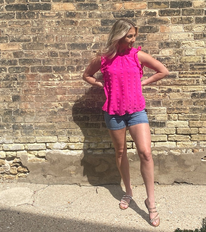 Fuchsia Dot Bishop Sleeve Top