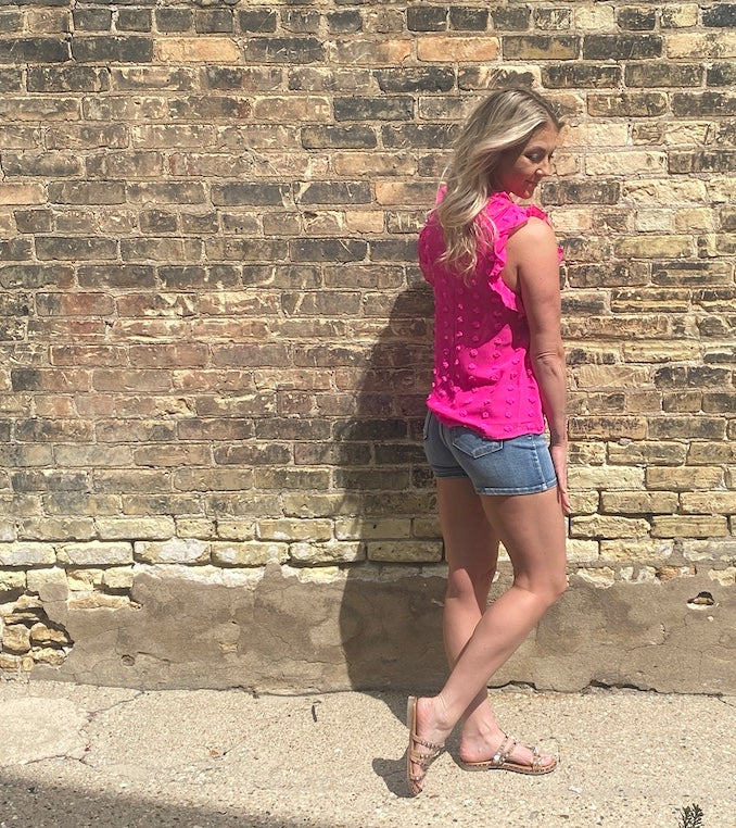 Fuchsia Dot Bishop Sleeve Top