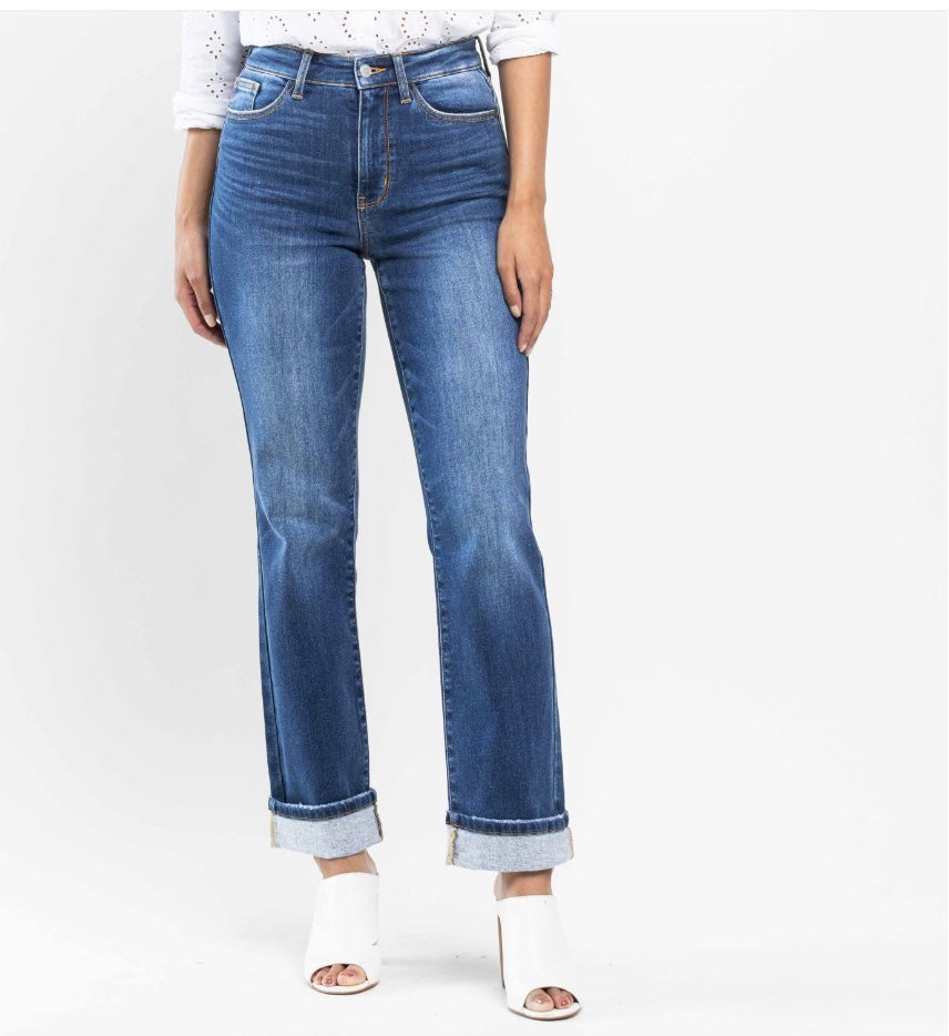 Judy Blue High Waist Contrast Thermal Straight Jeans