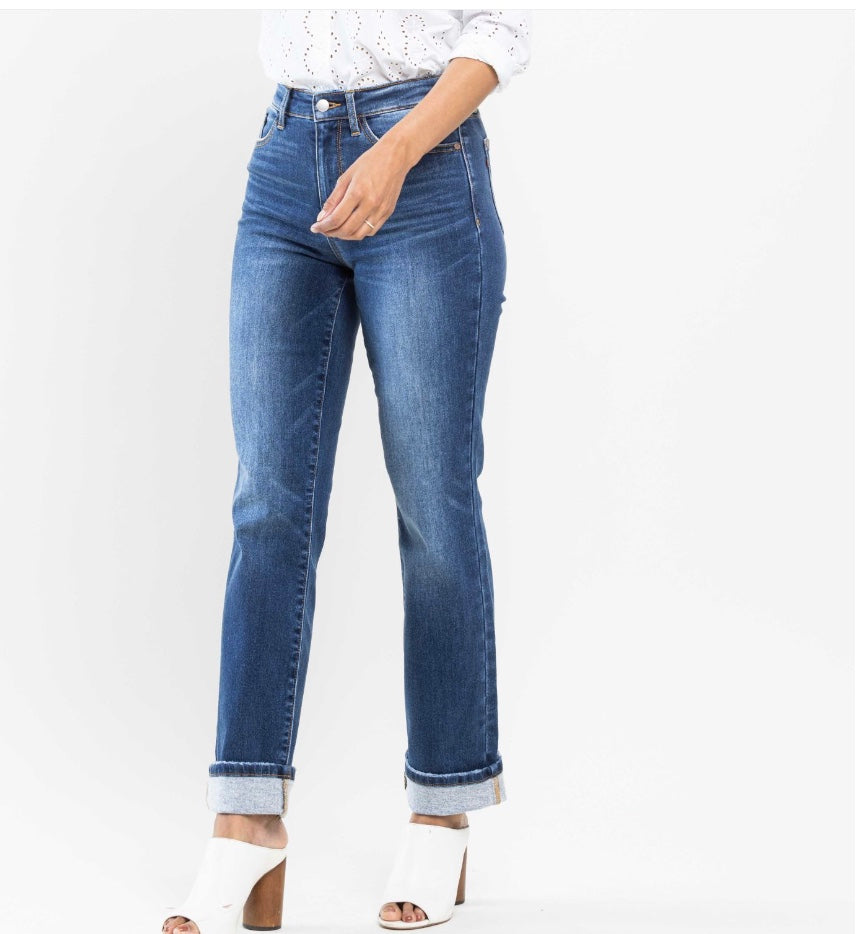 Judy Blue High Waist Contrast Thermal Straight Jeans