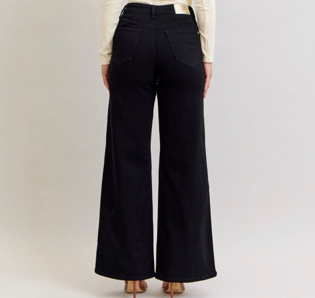 Judy Blue High Waist Retro Wide Jet Black Jeans