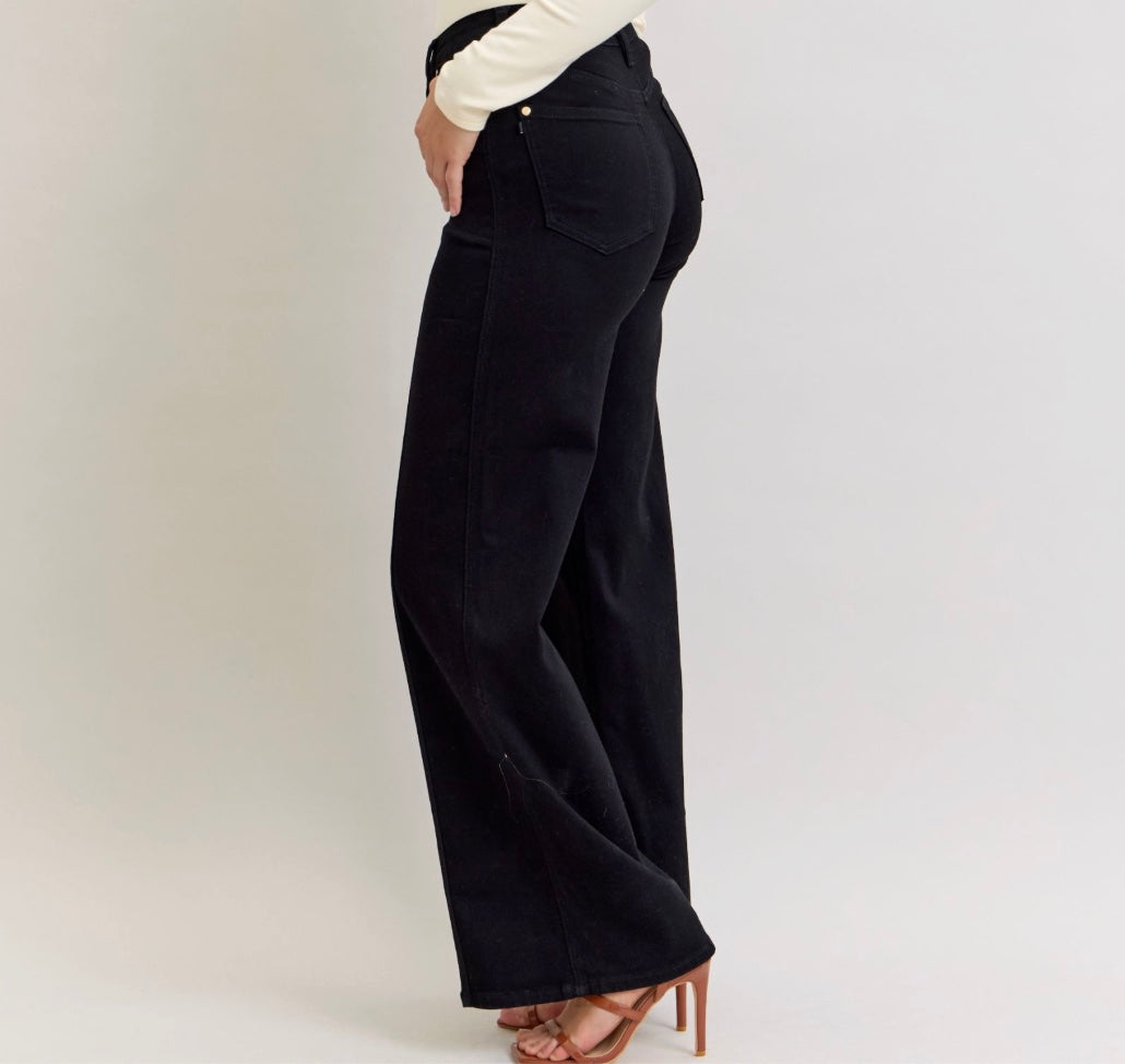 Judy Blue High Waist Retro Wide Jet Black Jeans
