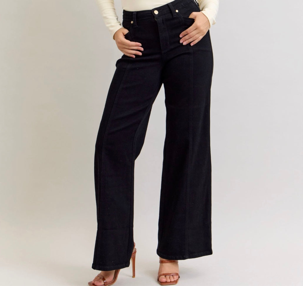 Judy Blue High Waist Retro Wide Jet Black Jeans