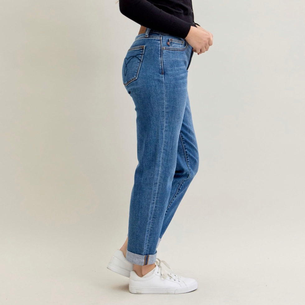 Judy Blue Classic Cuffed Mid Rise Boyfriend Jeans
