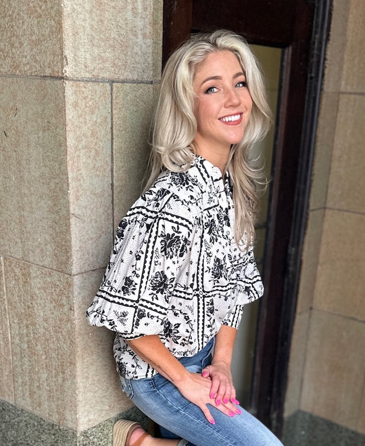 Black Floral Print Button Down Shirt