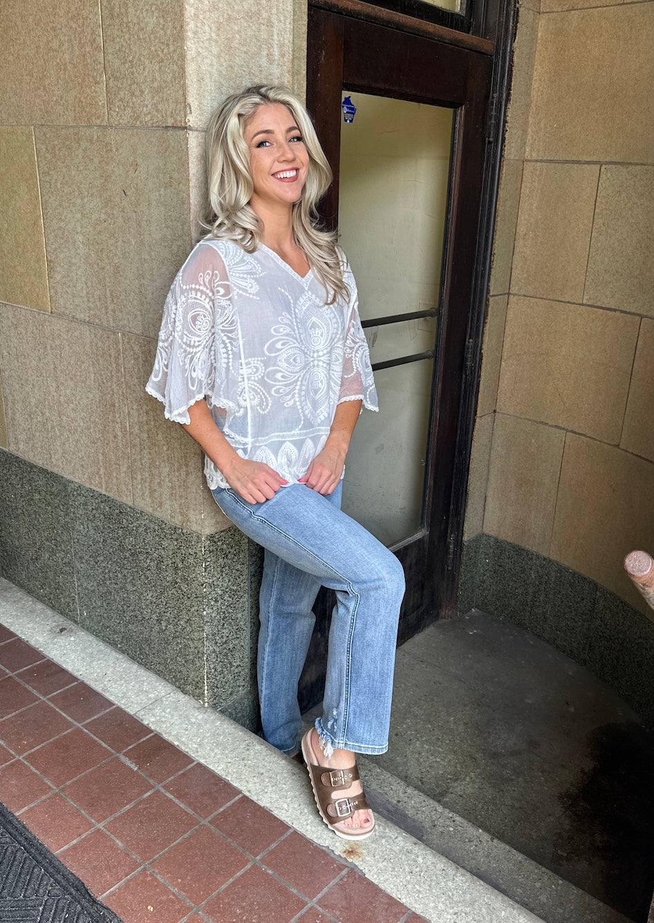 Judy Blue Mid Rise Yoke Cell Phone Pocket Dad Jean