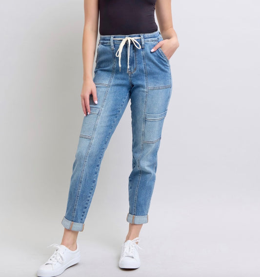 Judy Blue High Waist Cuffed Cargo Jogger Jeans Pizzazz Beloit