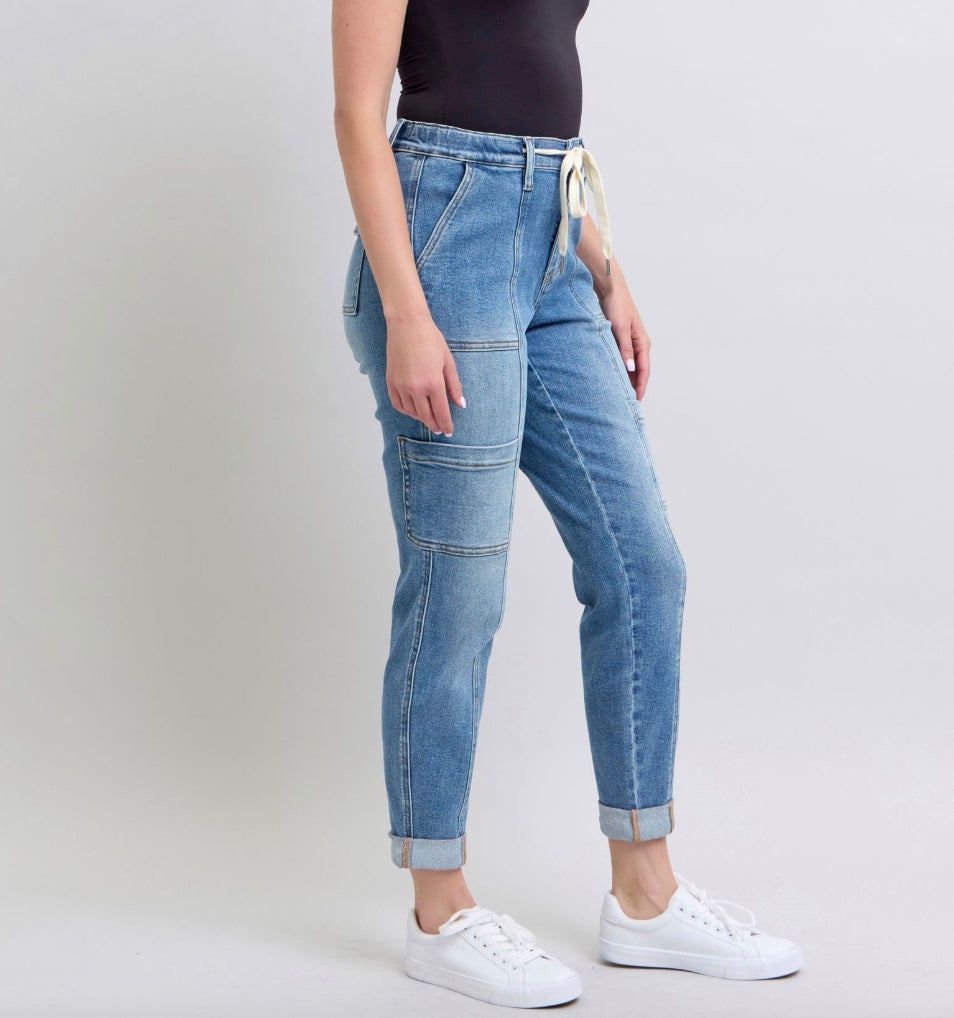 Judy Blue High Waist Cuffed Cargo Jogger Jeans Pizzazz Beloit