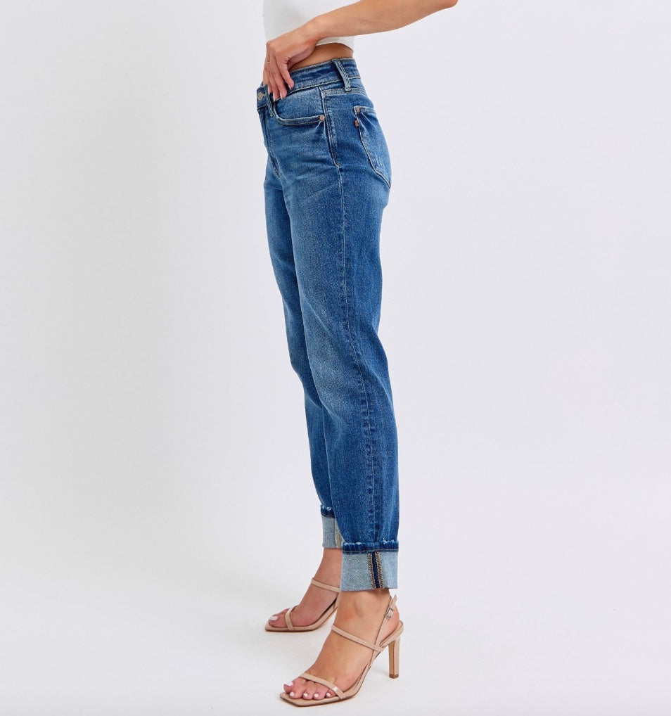 Judy Blue Mid Rise Vintage Wash Cuffed Boyfriend Jeans Pizzazz Beloit