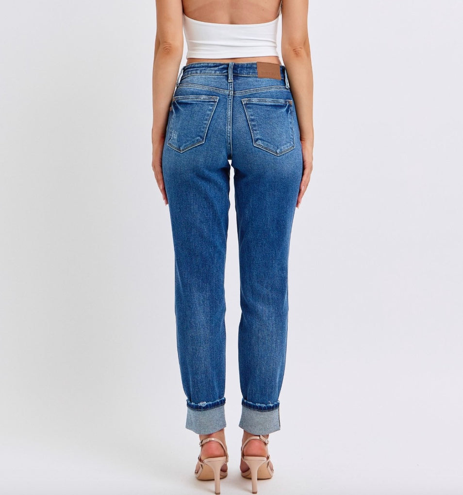 Judy Blue Mid Rise Vintage Wash Cuffed Boyfriend Jeans Pizzazz Beloit