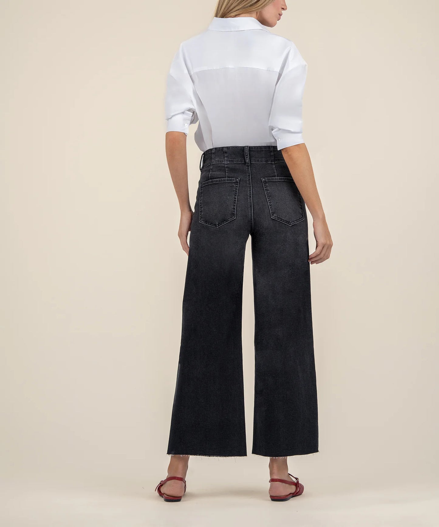 Kut From The Kloth Meg Wide Leg Raw Pork Chop Pocket Raw Hem Jeans (Black)