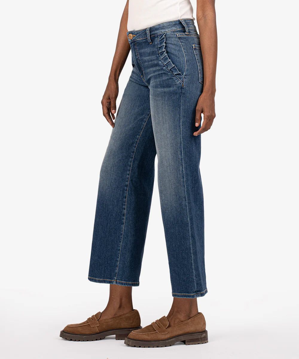 Kut From The Kloth Meg High Rise Ruffle Pleat Pocket Wide Leg Jeans Pizzazz Beloit