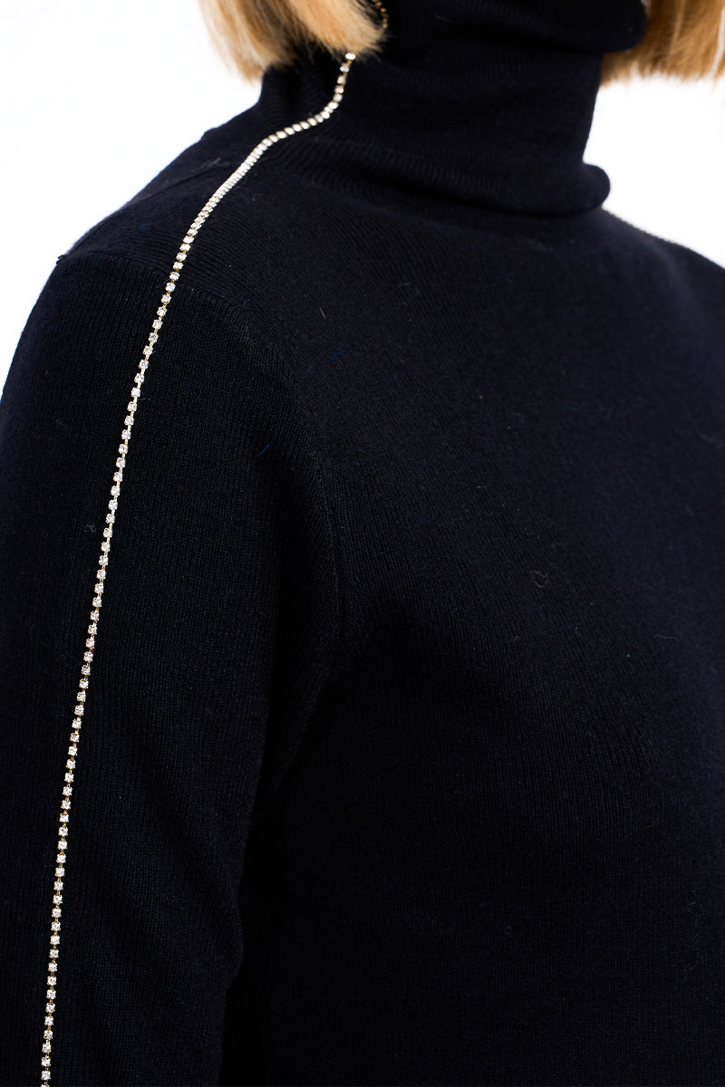 Crystal Charm Ribbed Turtleneck