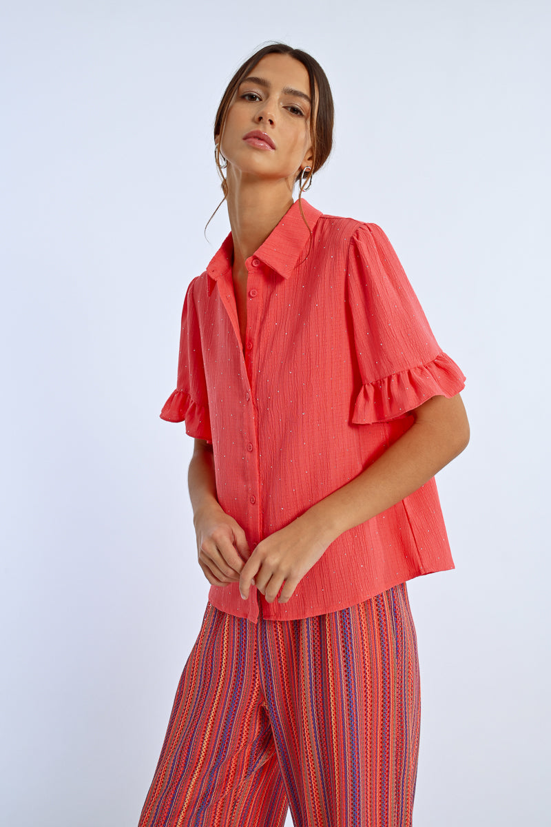 Ruffle Sleeve Button Up Blouse