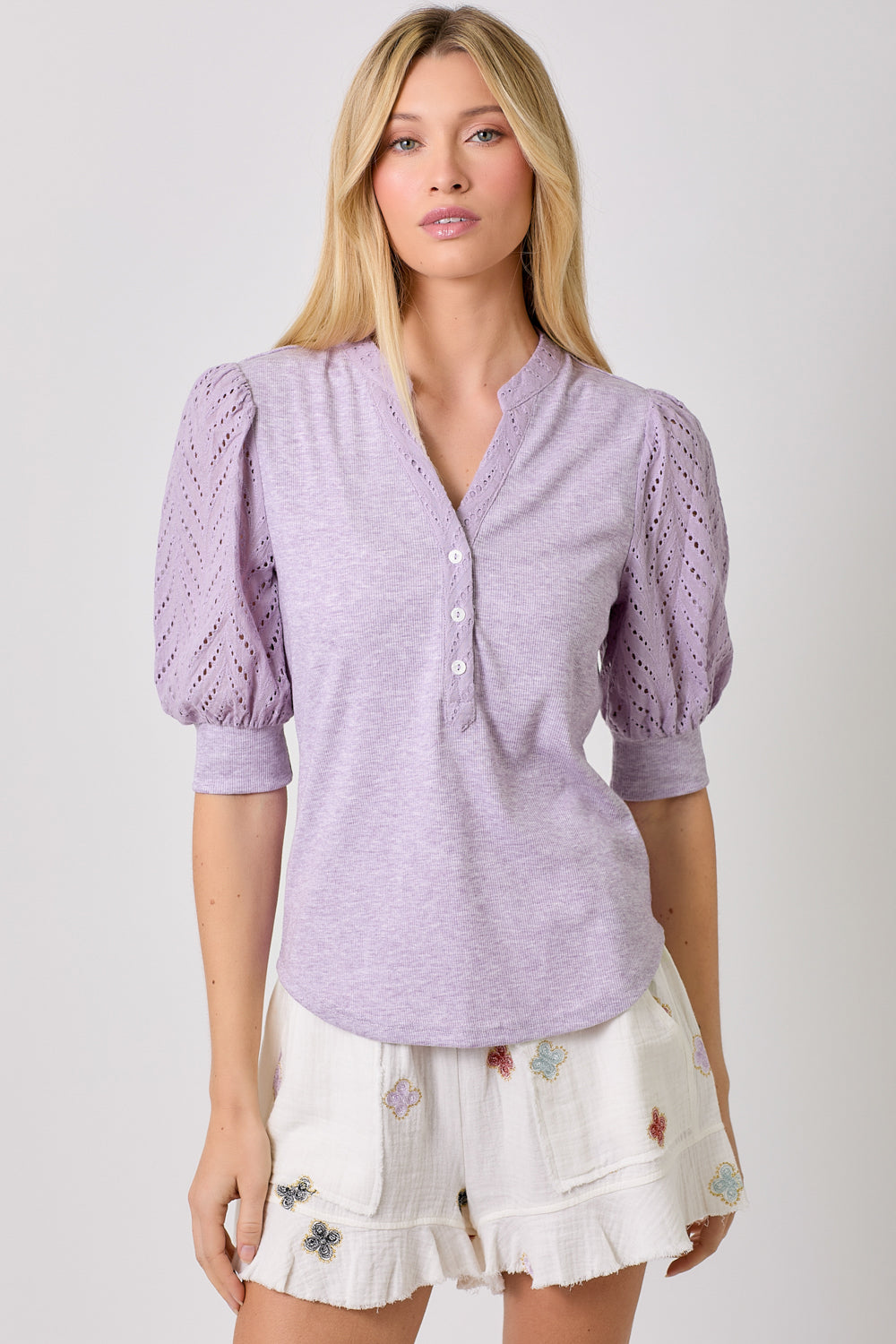 Lavender Puff Sleeve Contrast Top Pizzazz Beloit