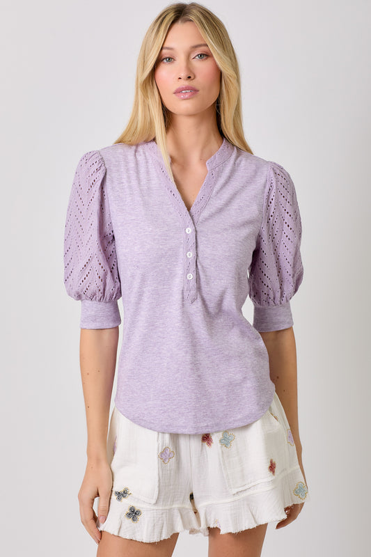 Lavender Puff Sleeve Contrast Top Pizzazz Beloit