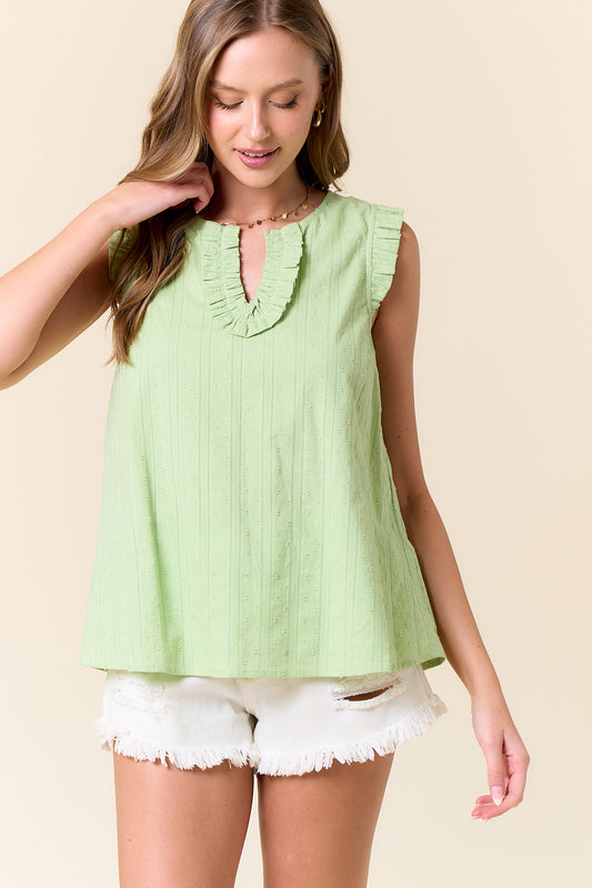 Lime Cream Textured Cotton Ruffled Tank Top Pizzazz Beloit