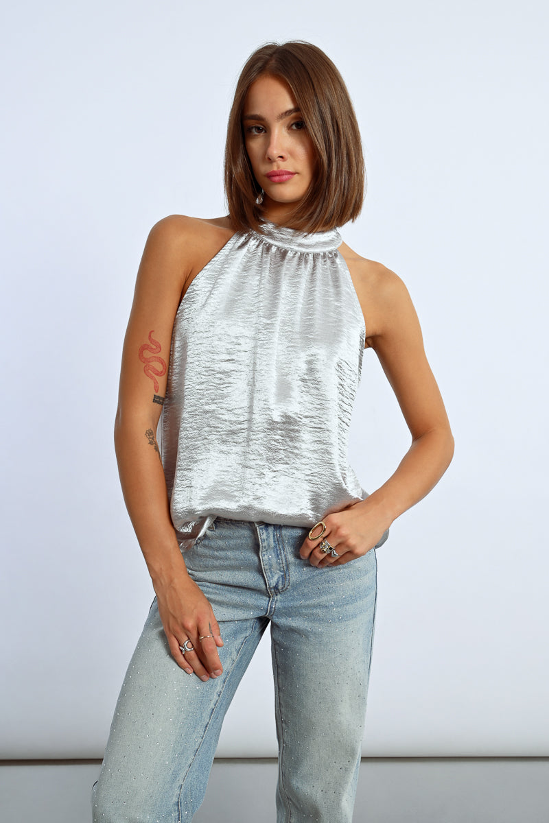 Silver Halter Top