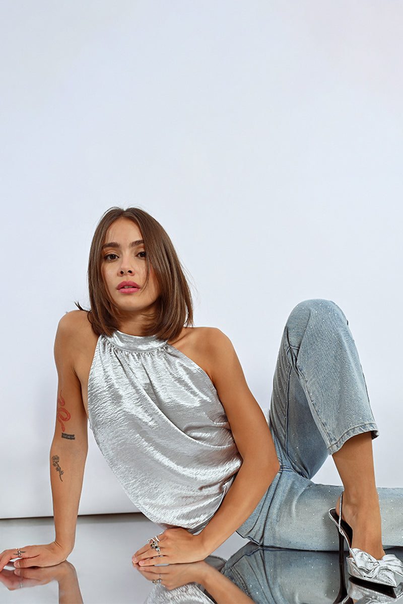 Silver Halter Top