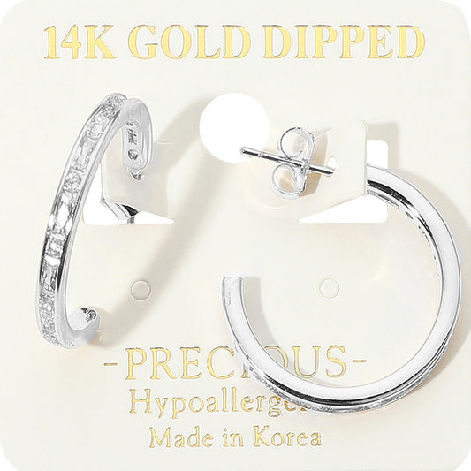 14K Gold Dipped Hypoallergenic Sparkling CZ Stone Accent Hoop Earrings