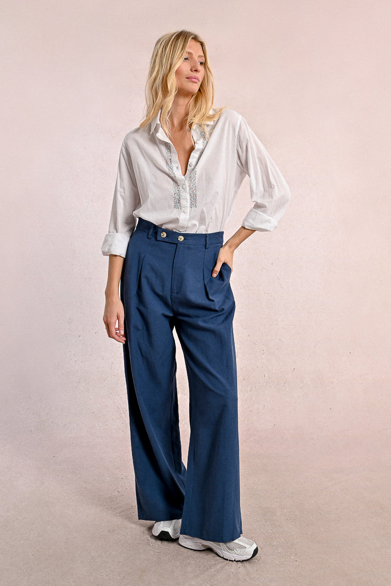 Navy Wide Leg Palazzo Pant Alt View 2 Pizzazz Beloit