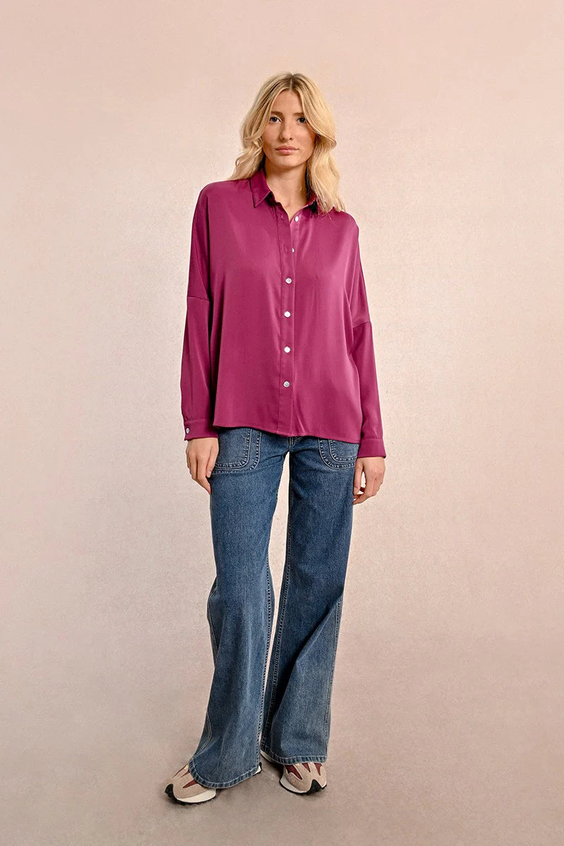 Oversized Drop Shoulder Button Up Shirt Magenta Pizzazz Beloit