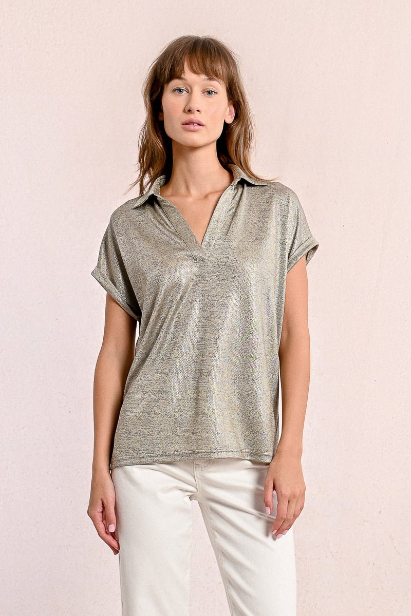 Collared V-Neck Polo Style T-Shirt