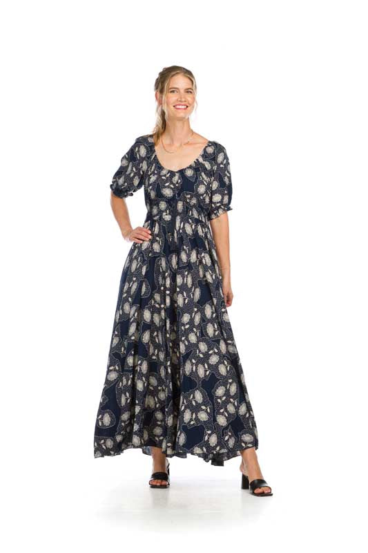 Deep Navy Dot Floral Print Maxi Dress