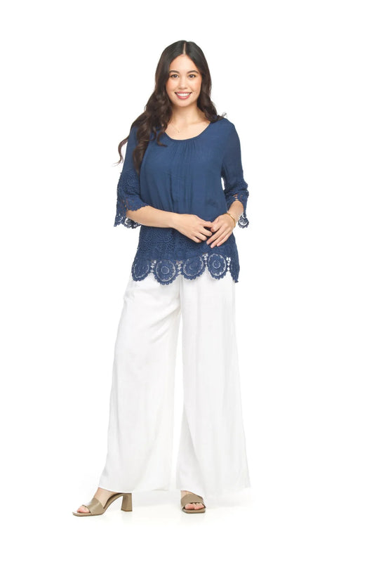 Scoop Neck Lace Trim Lightweight Blouse