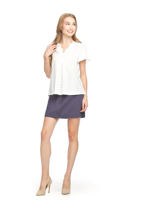 Lace Trim Stretch Eyelet Short Sleeve Top