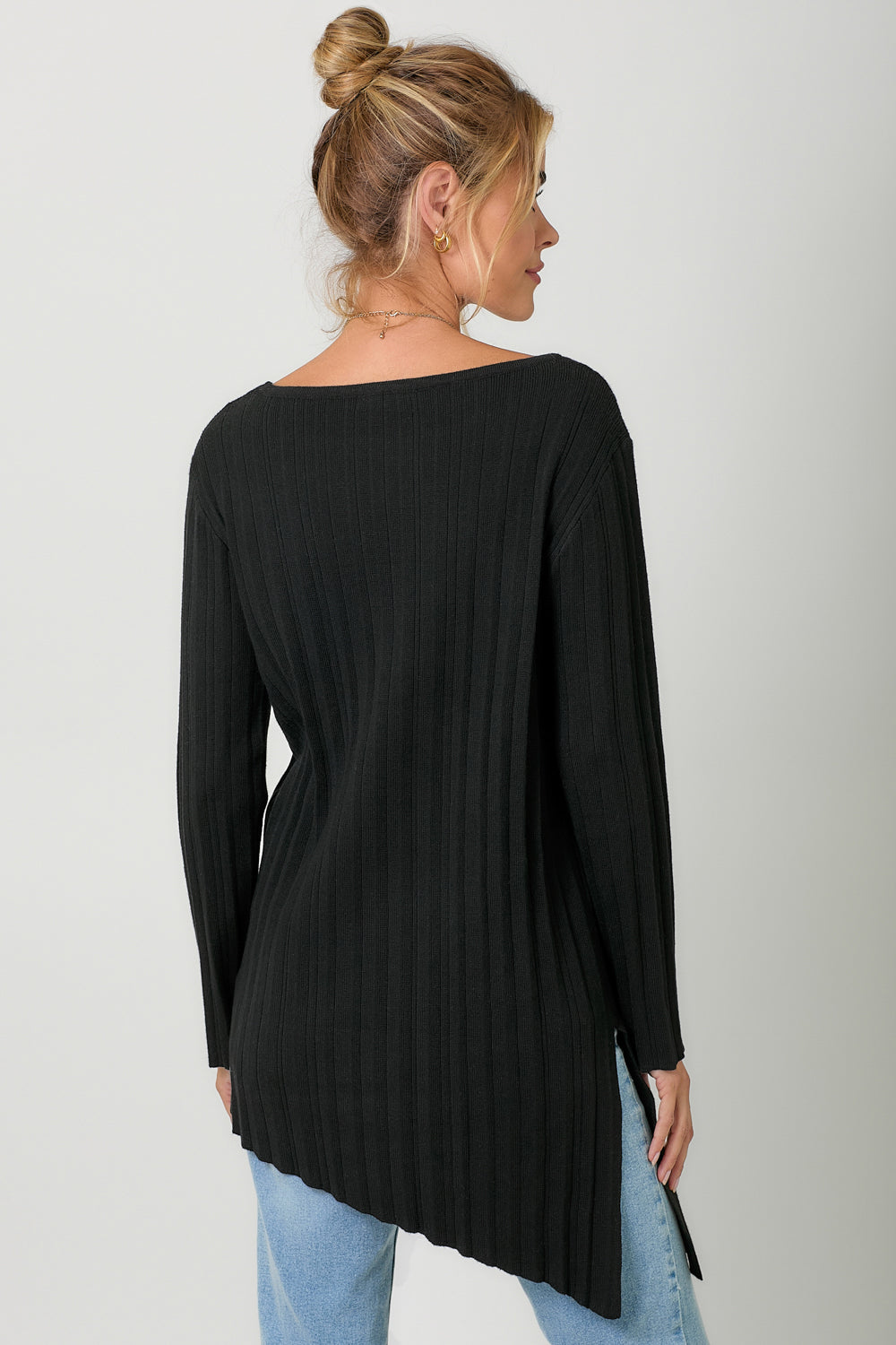 Pleated Diagonal Cut Tunic Sweater Pizzazz Beloit