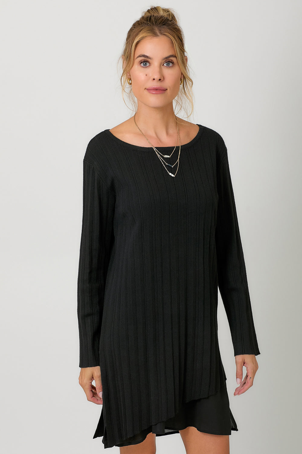 Pleated Diagonal Cut Tunic Sweater Pizzazz Beloit