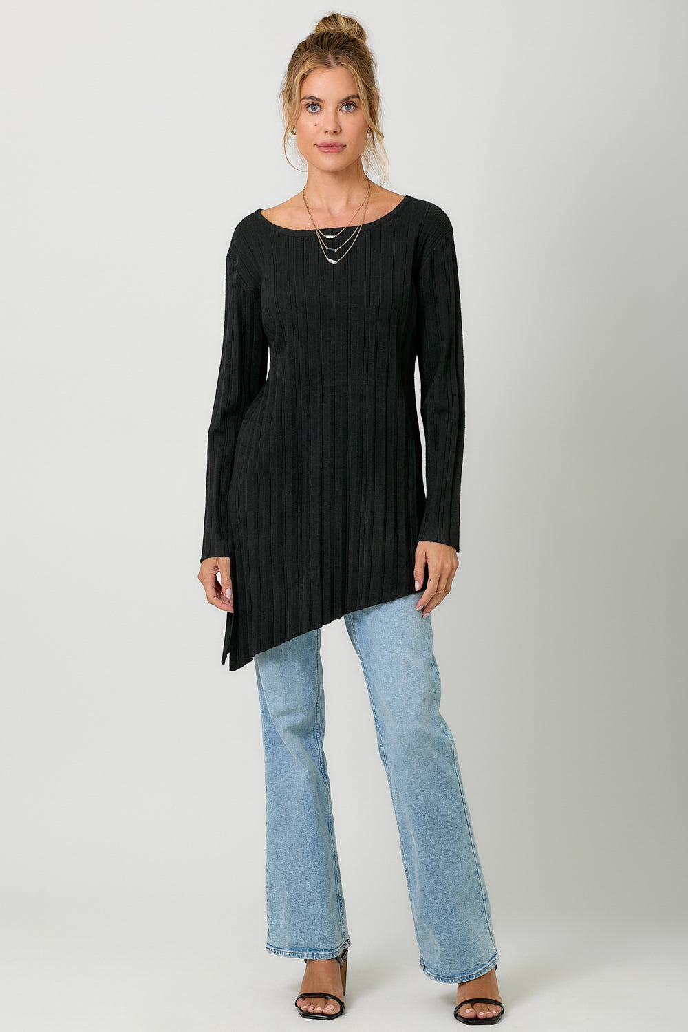 Pleated Diagonal Cut Tunic Sweater Pizzazz Beloit