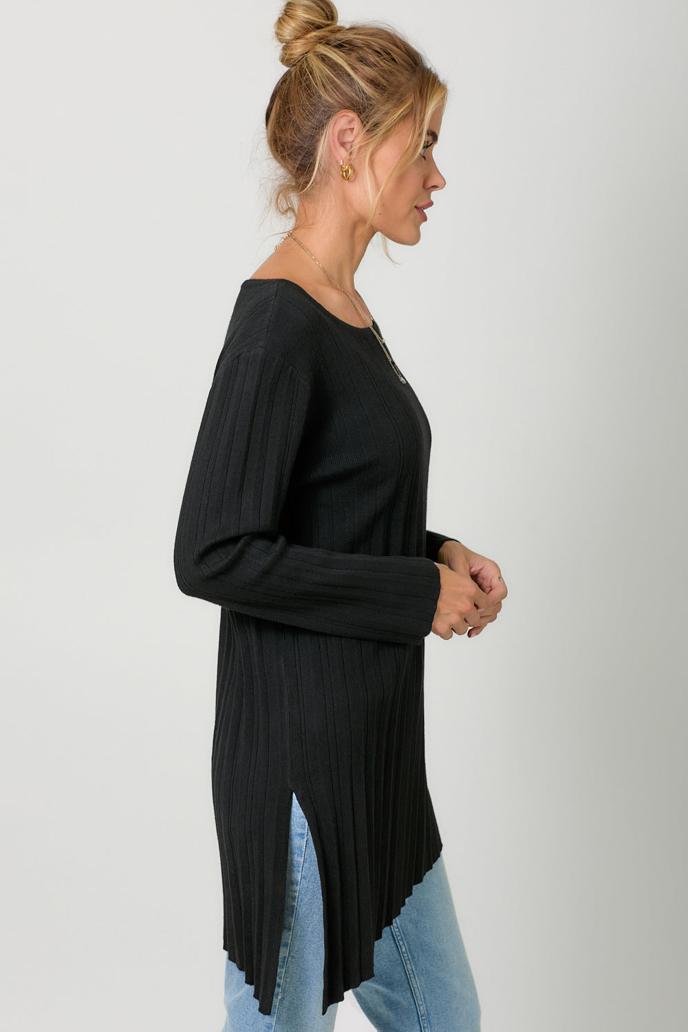 Pleated Diagonal Cut Tunic Sweater Pizzazz Beloit