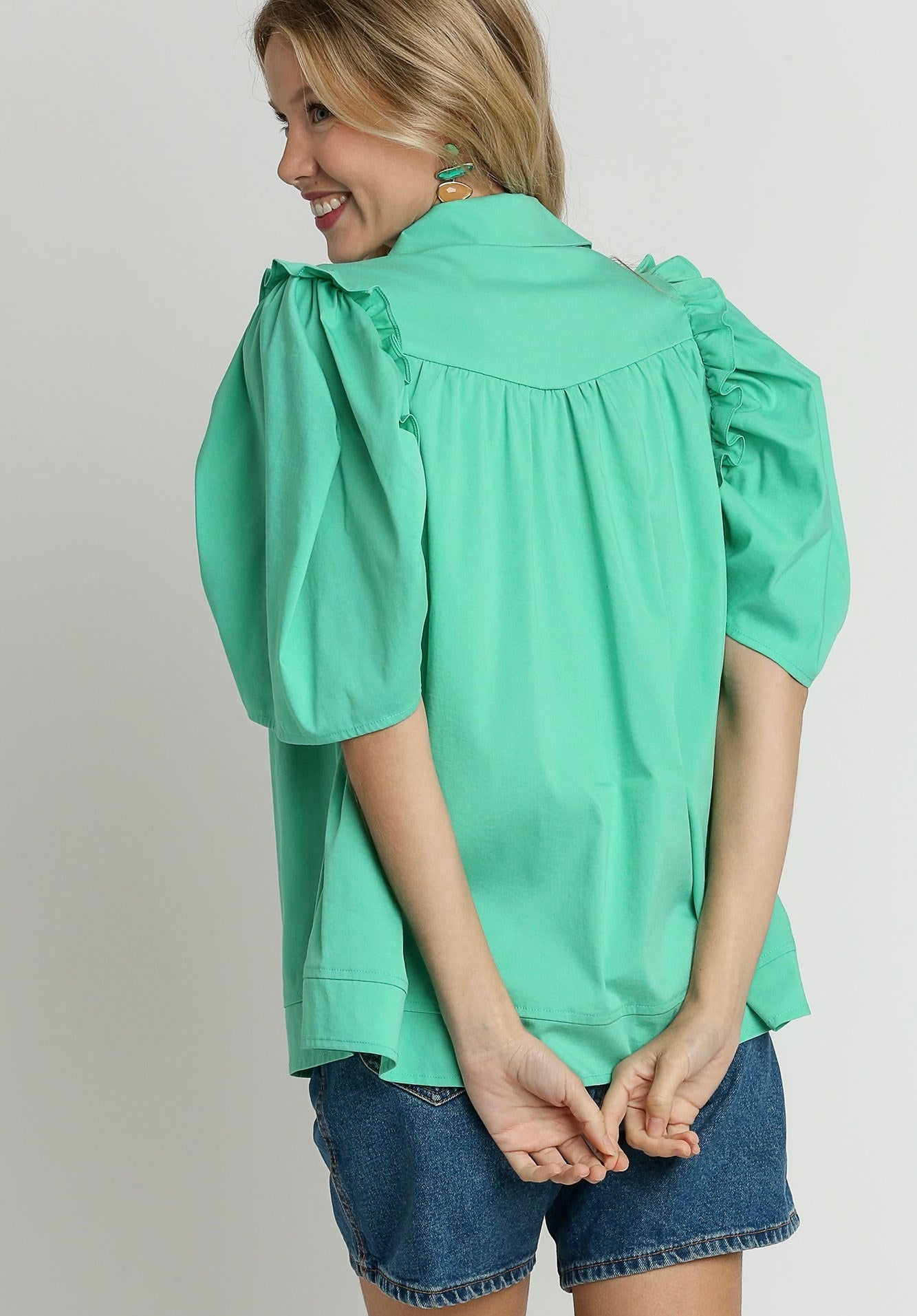 Woven Poplin Puff Sleeve Shirt