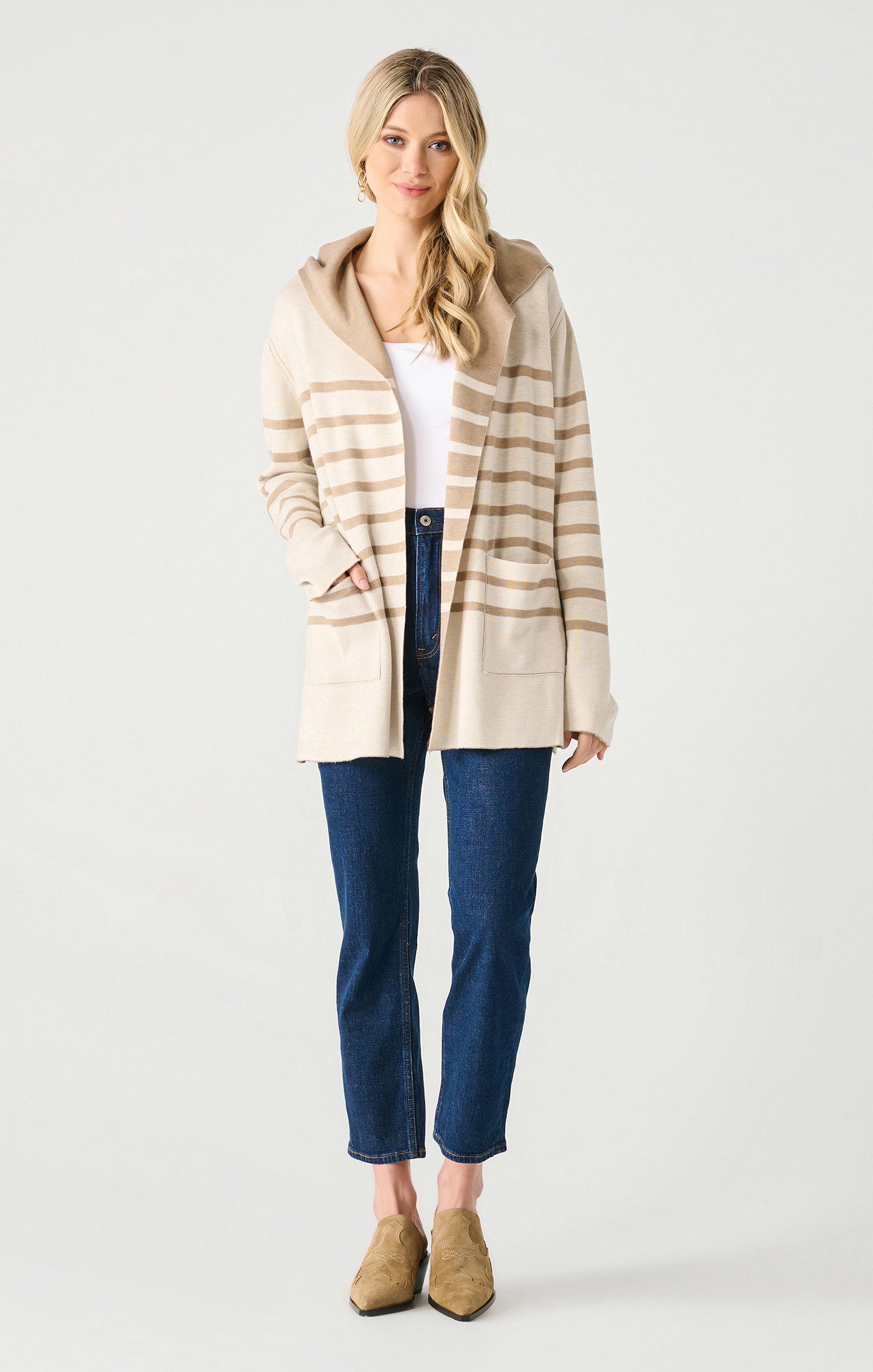 Reversible Carmel Stripe Hooded Cardigan Pizzazz Beloit